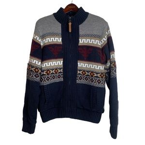 BUFFALO DAVID VITTON Men’s Blue Aztec Cardigan Size M Faux Shearling Fleece